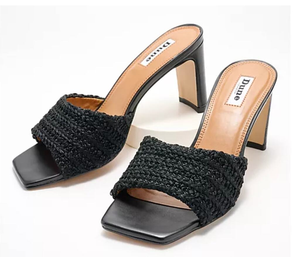 Dune London Woven Heeled Mules Black Textile Upper Sz 11 US 42 EU NIB Square Toe
